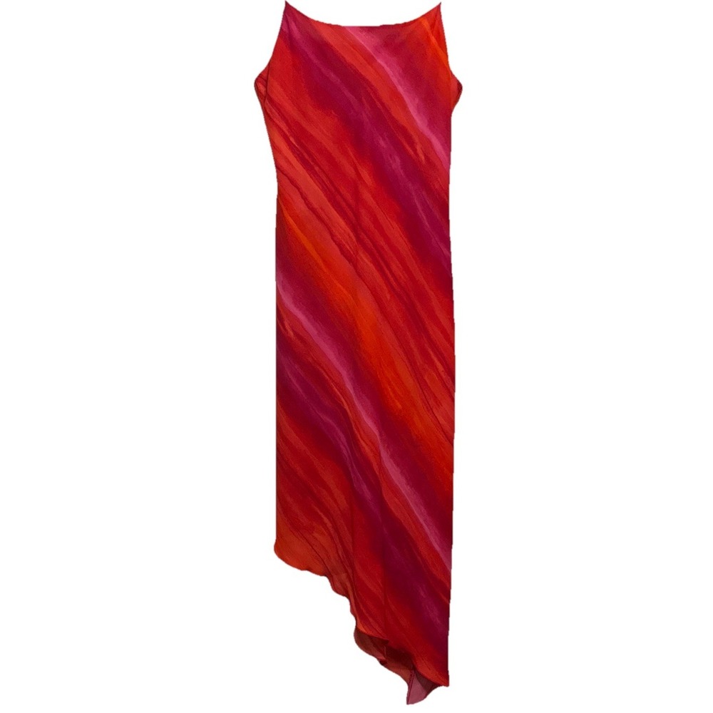 Studio‎ Y Asymmetrical Chiffon Slip Dress Pink Orange Popsicle Size 13 EUC Y2K